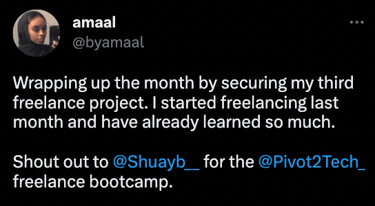 testimonial for freelance bootcamp