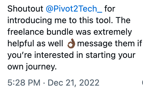 testimonial tweet for freelance bundle 